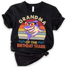 Camiseta de cumpleaños familiar con tiburón, camiseta de cumpleaños para niños con tiburón, camisetas de cumpleaños familiares con tiburón a juego, camiseta de cumpleaños de tiburones, camisetas de cumpleaños con tiburón - Negro - Ver 1