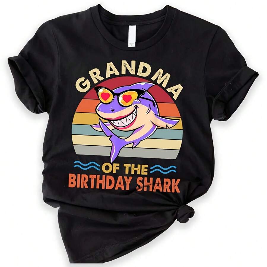 Camiseta de cumpleaños familiar con tiburón, camiseta de cumpleaños para niños con tiburón, camisetas de cumpleaños familiares con tiburón a juego, camiseta de cumpleaños de tiburones, camisetas de cumpleaños con tiburón - Negro - Ver 1