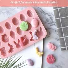 1 Pc Easter Silicone Chocolate Mold With 18 Cavities In Egg, Rabbit, Rabbit Head, And Basket Shapes, Suitable For DIY Chocolate, Candy, And Jelly - Multicolor - View 3