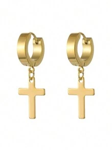 男士钛钢十字耳环，不锈钢朋克风耳环 - 彩色 - 查看 8