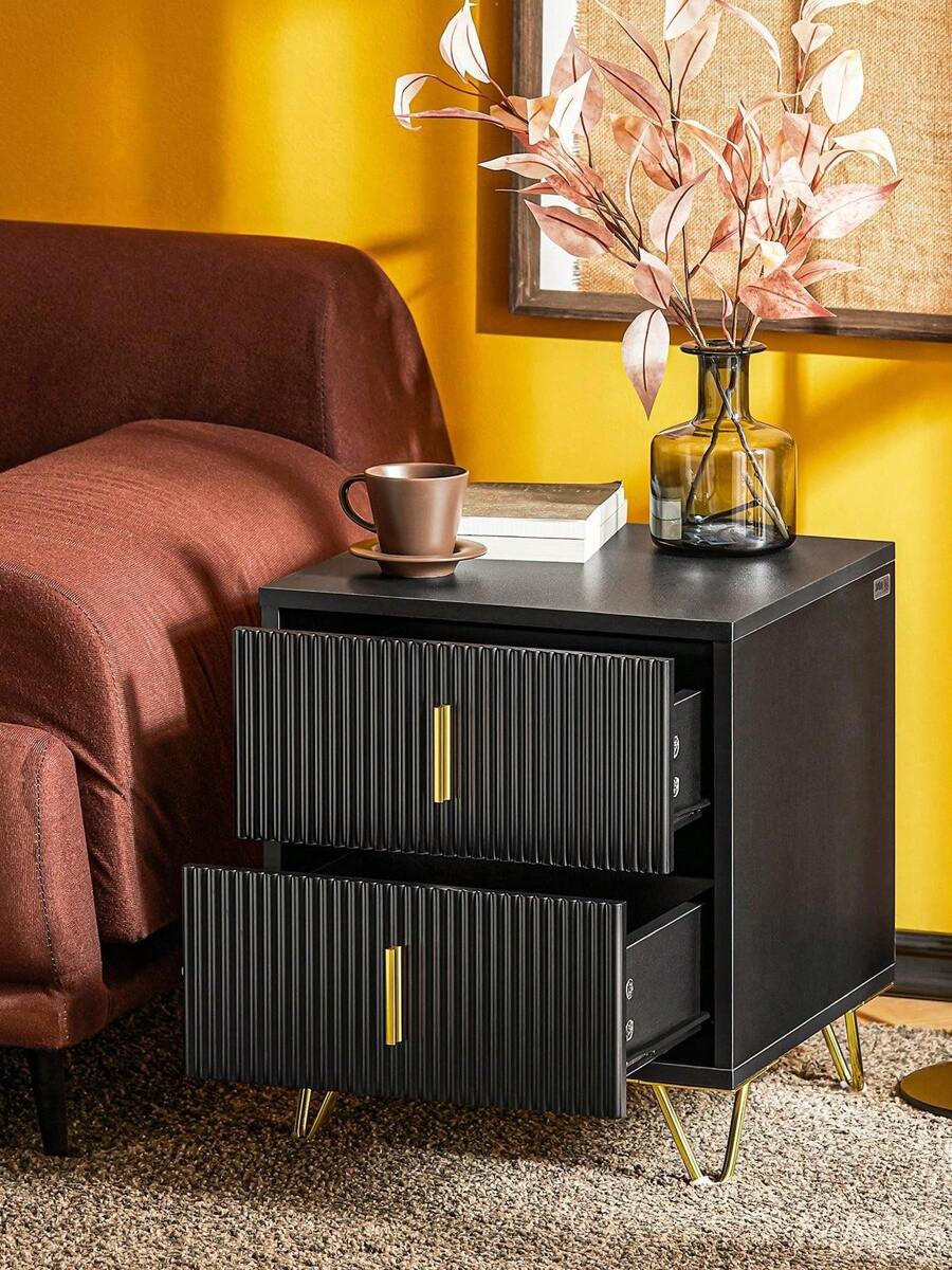 SoBuy 2 Drawers Bedside Table Nightstand Side Table End Table Sofa Table Lamp Table Black W40 X D40 X H47cm FBT115-SCH - Black - View 1