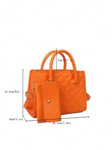 Waterproof,Lightweight,Business Casual Neon Orange Stitch Detail Double Handle Square Bag With Coin Purse For Teen Girls Women College Students,Rookies & White-collar Workers Perfect for Office,College,Work ,Business,Commute
