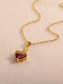 1 PC Romantic Red Heart Zirconia Cross Pendant Necklace Gold Color Stainless Steel Chain Necklace Fashion Jewelry Best Gift For Love - N04934G-5 - View 5