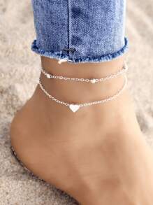 1 pieza Tobillera bohemia multicapa en forma de corazón para mujer, cadena para el pie estilo playa de verano - forma de corazon - Ver 6