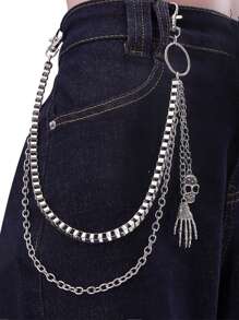 1 件男女通用时尚裤链，朋克骷髅和手吊坠双层金属链，金属腰带，适合日常佩戴 - 彩色 - 查看 7