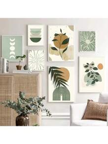 1PC Boho Wall Art Posters Leaves Sun Moon Geometric Abstract Gallery Canvas Painting And Prints Pictures For Living Room Home Decor No Frame ﻿ - Multicolor - View 3