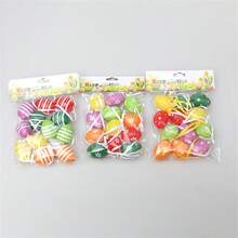 Easter Eggs Decorations Set Of 12 Colorful Striped Flower Dot Pattern Easter Hanging Ornaments For Home Holiday