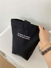 Sac à main mode minimaliste pour femmes, sac fourre-tout en canevas décontracté et petit, sac carré léger et pliable avec design graphique en lettres noires, peut contenir des clés, une bouteille d'eau, un téléphone et des articles personnels, convient pour les voyages et les promenades avec des animaux de compagnie