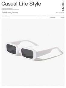 1 件女士亚克力休闲小矩形时尚白色眼镜，适合节日出游、节日礼物和日常生活装扮 - 彩色 - 查看 2