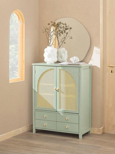 SoBuy Hallway Shoe Cabinet Kitchen Dining Room Living Room Storage Cabinet Sideboard With 2 Doors 4 Drawers Green W70 X D34 X H90cm FSB72-GR