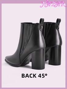 Women's Pointed Toe Chunky Heel Chelsea Boots, Slip-Resistant Outdoor Commuting Faux Leather Ankle Boots, Autumn/Winter, Boots For Women - Black - View 6