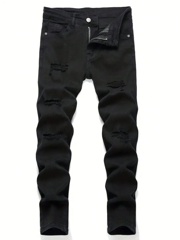 Teen Boy Fashion Casual Ripped Straight Leg Jeans