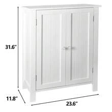Modern Batoom Floor Storage Cabinet In White With Adjustable Shelves And Double Doors