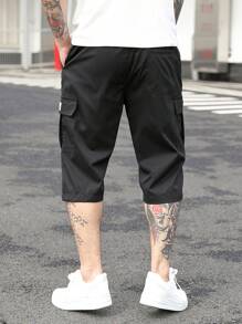 7 件套宽松休闲七分裤，百搭夏季日式男士工装短裤 - 黑色 - 查看 2