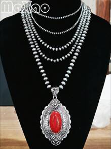 Vintage-Inspired Large Concho Pendant Multi-Layered Necklace For Women, Available In Different Colors To Match Various Outfits, Great As Self-Purchase Or Gift For Best Friends, More Vintage Styles Available In-Store