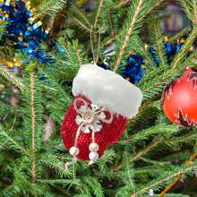 Red Plush Gloves Christmas Tree Pendant - Red - View 7