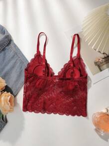 VIOMISHA Women's Bralette Top Transparent Lace Top, Short Camisole Vest,Lace Bralette,Deep V-Neck Bra, Women's Bra. - 酒紅色 - 查看 7