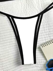 纯色性感挂脖系带开衩三角比基尼，女士夏季沙滩泳装度假白色 - 白色 - 查看 5
