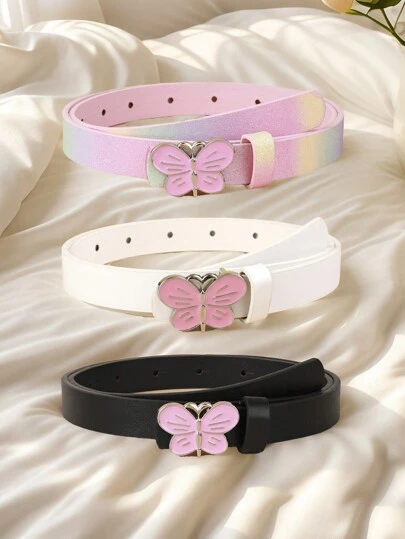 3st/set Barn Nytt fjärils midjebälte, kvalitet PU byxbälte för jeans klänningar dekor