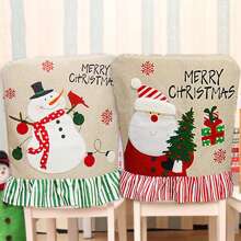 Christmas Chair Cover, Classic Santa Claus Snowman Burlap Dining Chair Slipcovers