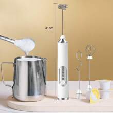MXCOCO Agitador de Leche 6 en 1 con Base de Soporte, Espumador Eléctrico Recargable con 3 Cabezales de Acero Inoxidable y 3 Velocidades, Batidora de Mano para Espuma de Leche,Capuchino,Huevos,Harina - Blanco - Ver 7