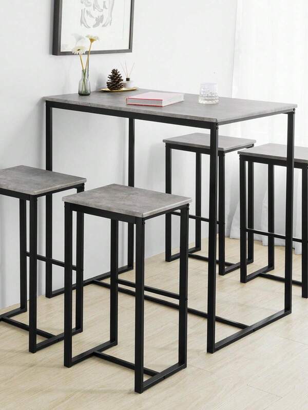 SoBuy Mesa de bar de 5 piezas OGT15 con sillas - Juego de comedor con mesa alta tipo bistró y 4 taburetes Mesas Altas de Cocina Mesa Alta Cocina Mesa Alta Cocina Con Taburetes Mesa Cocina Mesa Alta Juego de Mesa de Bar Alta Mesa Alta para Cocina O Salón Mesa de Bar Con Taburetes Mesa Comedor Con Sillas Mesa Cocina Pequeña Taburetes de Barra Juego de Bancos Y Mesa de Comedor Muebles de Comedor y Bar, Muebles de Comedor, Muebles de Bar, Gris estilo nórdico, estilo sencillo Metal 100x60x96 cm
