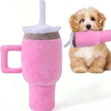 1pc Cup Design Pet Dog Squeaky Plush Toy, Chew Resistant Teeth Grinding Toy