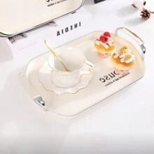 1pc 39cm Luxury Double-Ear Tray, Suitable For Home, Hotel, Restaurant To Hold Teacups, Snacks, Fruits, Desserts, Decors, Water Cups Etc.