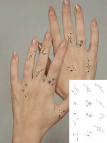 1pc Waterproof, Sweat-Resistant & Washable Temporary Tattoo Sticker With Sparkling Star, Crescent Moon & Glittering Finger Patterns, Fashionable & Suitable For Fashionable People For Daily Use
