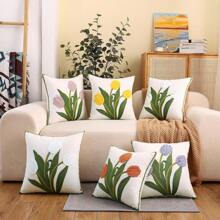 1 件郁金香花朵抱枕套，3D 刺绣图案，四季通用抱枕套，适用于沙发、卧室、客厅、户外花园装饰、婚礼客厅装饰。房间装饰用品、家居装饰、客厅装饰、抱枕、枕套（粉色、橙色、黄色、紫色）（不含内衬） - 彩色 - 查看 8