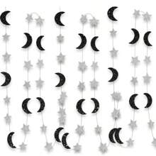 3米/4米悬挂式闪光星星月亮彩带，纸质彩带装饰，适用于生日、节日派对、月亮星星背景装饰（颜色可能因批次差异而略有不同） - 彩色 - 查看 6