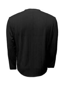 男士 V 领长袖 T 恤 - 休闲黑色提花针织，弹性轻盈，适合春秋季户外穿着