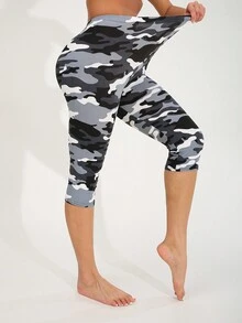 3 条装女式休闲紧身裤，欧美时尚户外紧身裤，灰色和绿色迷彩图案，适合夏季连衣裙、派对、海滩度假、徒步旅行、健身、柔软有弹性的七分裤 - 彩色 - 查看 10