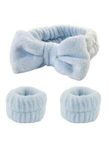 Set de 3 diademas faciales (diadema con lazo, diadema + muñequera, muñequera de toalla) - Diadema y muñequera reutilizables para spa, diadema esponjosa de unicolor, diadema de felpa, diadema de yoga, diadema de fibra fina, muñequera de mujer, diadema para maquillaje facial con banda elástica ajustable - Adecuado para limpieza de baño, artículos esenciales de viaje y regalos, diadema para el cuidado de la piel, belleza, productos para el cuidado de la piel, spa, autocuidado, herramientas para el cuidado de la piel, cuidado facial, suministros para esteticistas, piel, limpiador facial - Multicolor - Ver 23