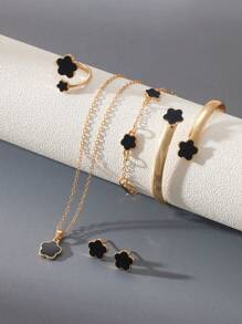 6 件/套韩国时尚五瓣花耳环、项链、手链、戒指首饰套装 - 时尚幸运花、梅花首饰套装，适合日常佩戴、圣诞节、新年、情人节、节日礼物 - 套裝 - 查看 18