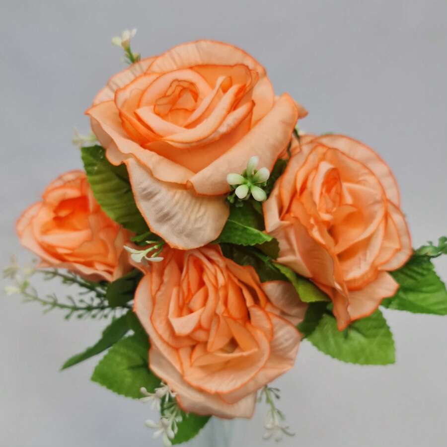 Artificial Rose Bouquet With 6 Flowers For Wedding Decoration, Arrangements, Decorating Parties And Home - Salmon - View 1