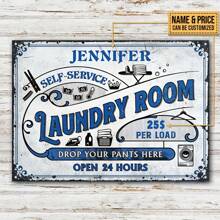 Customized Laundromat Sign - Vintage Metal Coin-Operated Dryer And Washer Sign With Custom Name And Price - Multipurpose Iron Wall Decor For Laundromat, Laundry Shop, Home