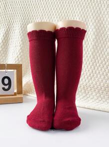 1 Pair Newborn Baby Socks, Solid Color Classic, Skin-Friendly Soft Comfortable Mid-Calf Socks, Fashionable Versatile Breathable Knee-High Socks, Suitable For Daily Life Or Holiday Gifts, Random Color