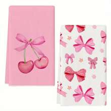 Pink Bow Kitchen Towel, Dish Cloth, Hand Towel, Holiday Decor Towel, Soft Absorbent Drying Cloth, Kitchen Decor, Tabletop Decor, Kitchen Supplies, Home Decor