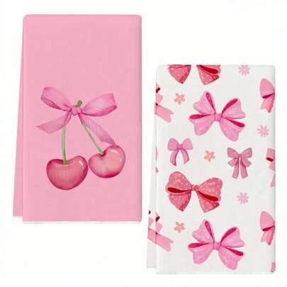 Toalla de cocina con lazo rosa, paño de platos, toalla de mano, toalla decorativa para festividades, paño suave y absorbente para secar, decoración de cocina, decoración de mesa, suministros de cocina, decoración del hogar