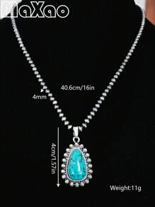 Women's Vintage Western Style Turquoise Concho Necklace & Earrings Set, Suitable For Different Outfits, Great Gift For Best Friends; More Vintage Styles Available In-Store - Women's Vintage Western Country Turquoise Concho Necklace and Earrings - View 3