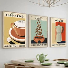 3 件意大利浓缩咖啡壶咖啡豆墙面艺术帆布画海报和印刷品墙壁画适用于咖啡馆客厅装饰可选框架 - 紅白色 - 查看 15