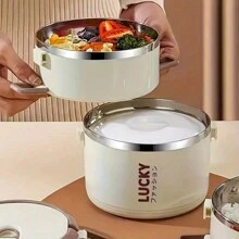 Reusable Divided Bento Lunch Box Set, Microwave & Dishwasher Safe, Leakproof, Portable Large Capacity Food Container With Fork And Spoon, With Leakproof, For Office, Cafeteria, Backyard, Home Kitchen