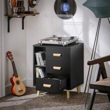 SoBuy FBT95 Nightstand With 3 Drawers And 2 Open Compartments, Sofa Table, Side Table, Telephone Table, Bedside Table, Night Chest, Dimensions (W X H X D): Approx. 48 X 60 X 40 Cm - Black - View 7