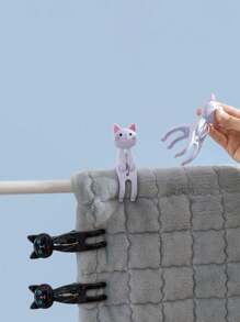2pcs Cartoon Strong Large Clothespins, Cat Shape Four Colors Available Large Clips, Clothes Pants Socks Clips, Balcony Drying Clips, Clothes Pins,Cat-Shaped Clothespins: 2/4 Packs, Plastic, Suitable For Beach Towels, Clothes, Bedding, And Chair Covers,Beachwear,Spring,Minimalist,Summer Tops