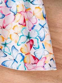 Girls Spring/Summer Cute & Stylish Butterfly Print Dress, Round Neck Cap Sleeve, Children Casual Comfortable Soft Outdoor Activity Party Holiday Elegant Dress, Girl Summer Outfit