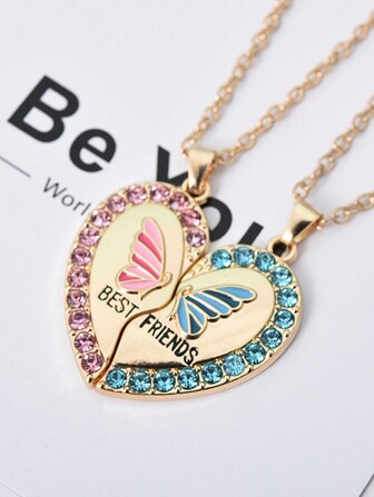 1 pieza Nuevo collar colgante con corazón y mariposa, collar decorativo de amistad, collar popular con forma de corazón creativo