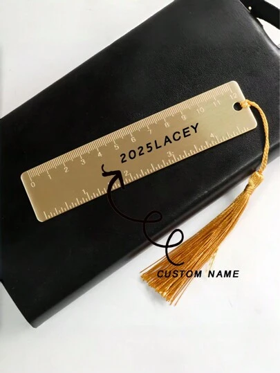 1pc Customized Handmade Letter Brass Double-Sided Ruler (Tassel Not Included), EDC Tool, Portable Retro Bookmark