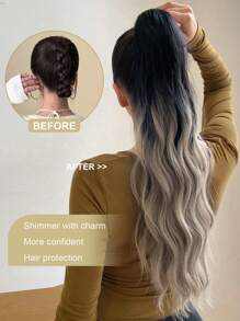 Tóc nối đuôi ngựa gợn sóng ombre dài 22 inch, làm từ sợi tổng hợp chịu nhiệt, phù hợp cho bé gái và phụ nữ sử dụng hàng ngày. - Nhiều màu - Xem 4