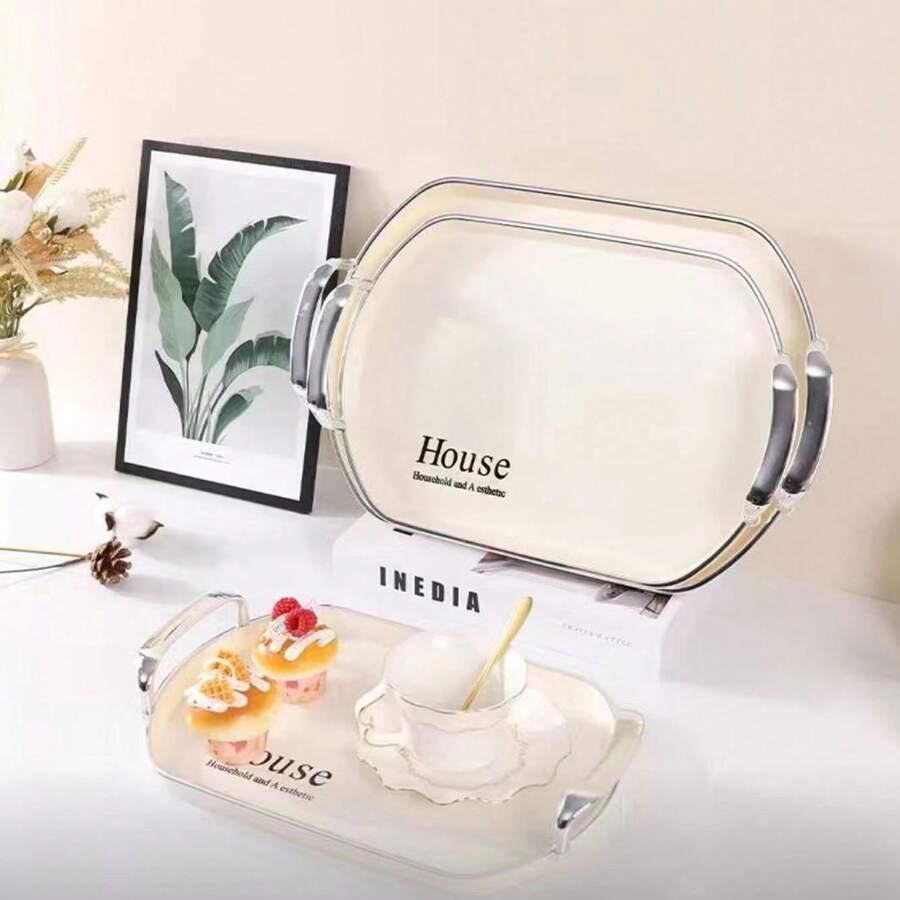 1pc 39cm Luxury Double-Ear Tray, Suitable For Home, Hotel, Restaurant To Hold Teacups, Snacks, Fruits, Desserts, Decors, Water Cups Etc.